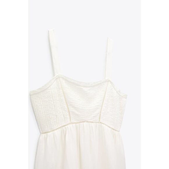 ZARA PINTUCK MIDI DRESS ECRU NEW - Picture 6 of 9